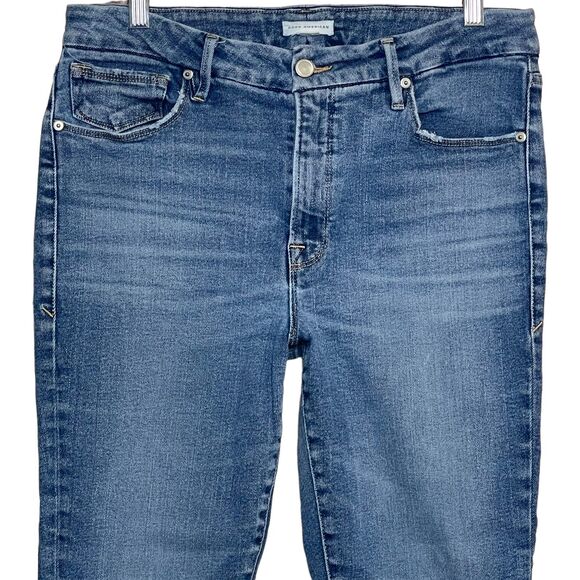 Good American High Rise Frayed Jeans Sz 12/31 Denim Straight Stretch Streetwear - Picture 3 of 9